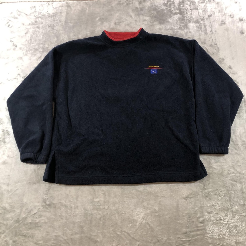 Vintage Polar Graphics Sweater Mens Medium Blue Fleece Mock Neck Alaska USA